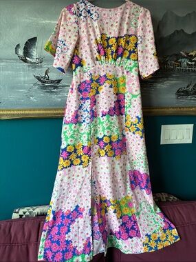 ASOS Colorful Floral Midi Dress | Patchwork Daisy Print | Fit & Flare | Size S